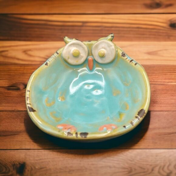 Decorative Blue Ceramic Owl Trinket Dish • Ashtray • Berry Bowl - Picture 1 of 9